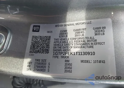 2026 GMC Canyon Denali, 4Wd z USA, uszkodzony, nr VIN 1GTP2FEK1T1130910